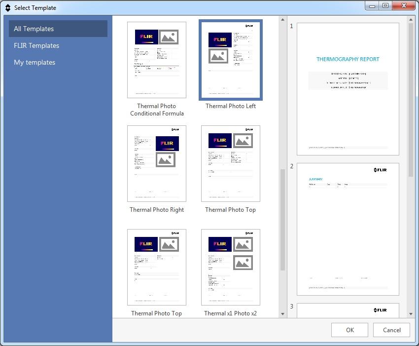 13 Creating report templates 6. In the center pane, click a report template. A preview of each page in the selected report template will be displayed in the right pane.
