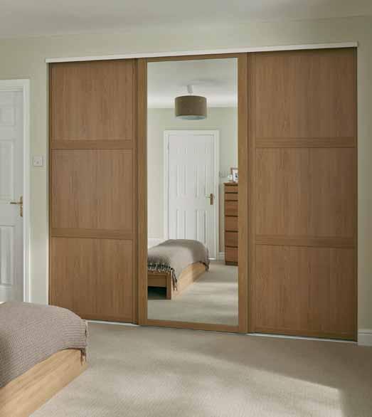 Oak Shaker panel and mirror door The Shaker design is a versatile door that suits a variety of interiors. The Shaker panel and Shaker mirror doors can be used together or on their own.