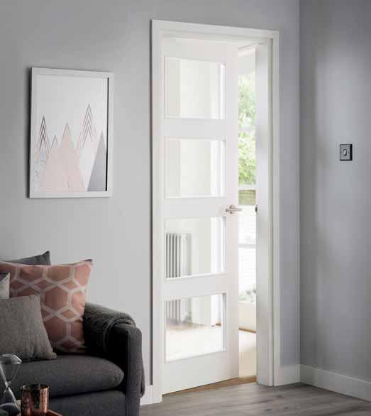 4 Panel Shaker smooth glazed With four glazed panels, this modern door allows plenty of light to flood the room.