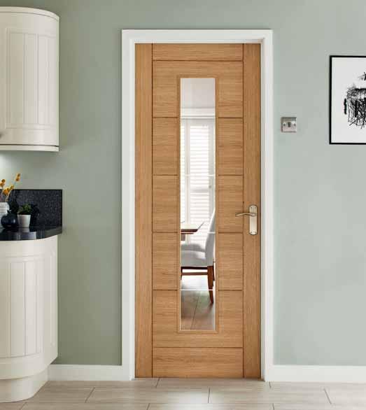 Linear Oak glazed The distinctive diamond cut grooves in this glazed version of the Linear Oak door adds interest while allowing plenty of light into the room.