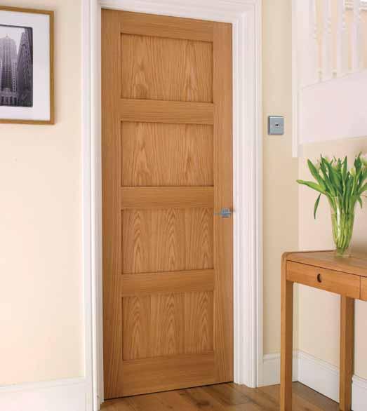 4 Panel Oak Shaker The simple look of this Shaker oak door, with its flat panels and clean lines, suits both modern and classic interiors.