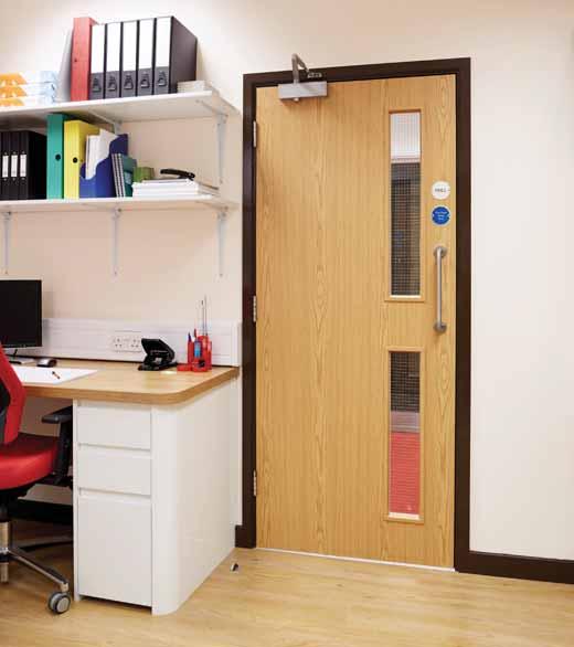 Oak foil 16G glazed This internal commercial door complies with Part M regulations on minimum zones of visibility and is highly functional.