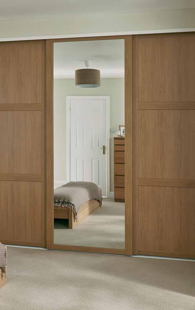 Sliding wardrobe doors Our sliding wardrobe doors are available in white and oak finishes, in