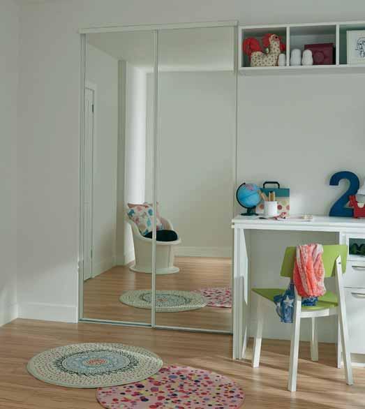 White edged mirror door This classic mirrored wardrobe door is ideal in many different interiors and creates a feeling of space in a room.