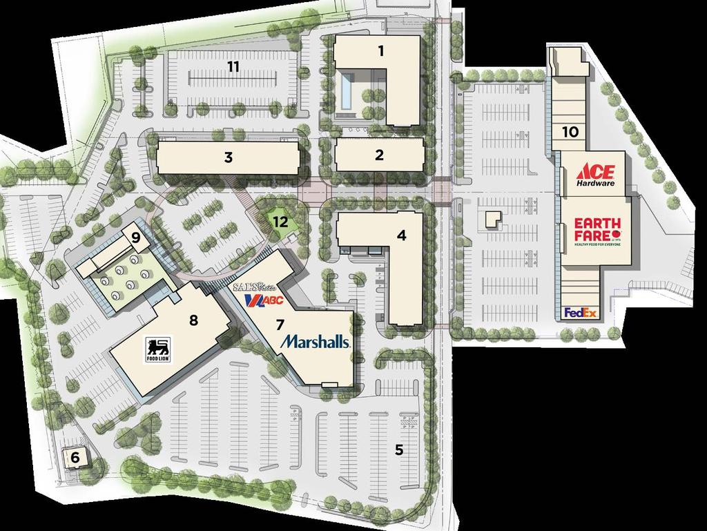 SITE PLAN Residential 330,000 SF total 240 units, up to 628 residents Five stories with ground-level retail Retail 233,047 SF total 56,243 SF new space 176,804 SF redeveloped space Office Space 6,319