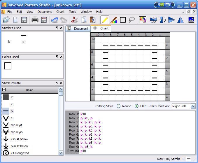 Editing A Chart Selecting A Stitch - Intwined Pattern Studio includes dozens of stitches and cables in the standard stitch palette, located in the lower left corner of the main window.