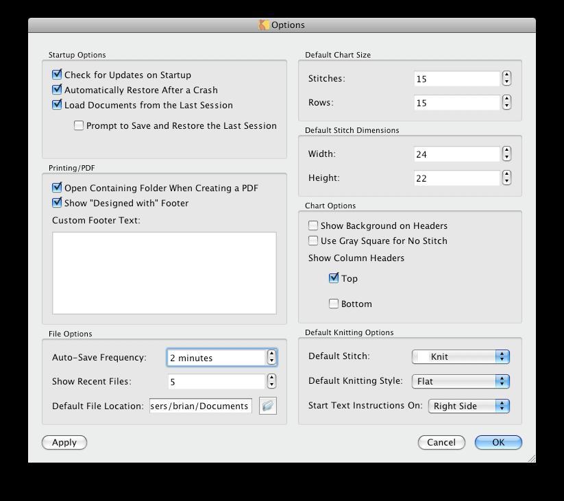 Options and Preferences The options screen allows you to change the settings for Intwined Pattern Studio.