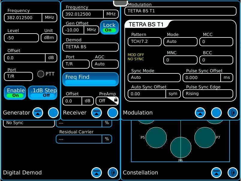 TETRA Receiver Testing in Auto Sync Mode The diagram to the right illustrates the fields that should be setup for performing receiver testing in Auto Sync Mode.