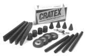 CRATEX KITS (Not available in Hard-Bond) CRATEX COMBINATION KIT NO. 226 Kit No. 226 is a comprehensive introductory assortment of Cratex Blocks and Sticks, Cones, 2 Wheels and 1/4 shank mandrels.