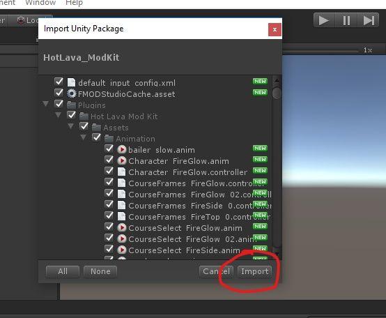 Click on the Import button at the bottom of the Import Unity Package menu. Alright. Now you just have to wait for it to import. This could take some time.