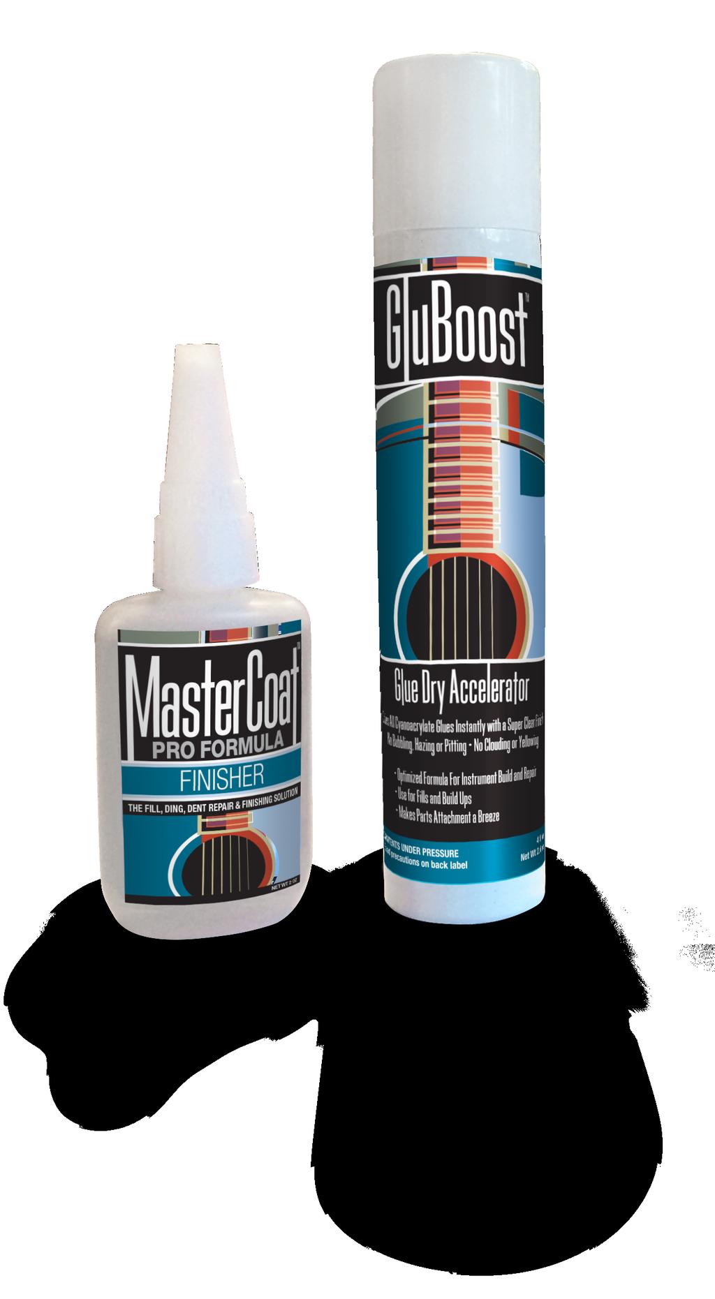 For on the spot drop fills and effective repair of dings and dents: 1. Prepare area as you normally would* 2. Spray with GluBoost into the ding or dent before applying MasterCoat 3.