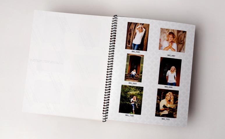 Your images are printed on photographic paper, spiral bound, and covered with a clear poly cover, creating an organized collection of