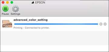 1. Click the printer icon when it appears in the Dock. You see the print status window: 2.