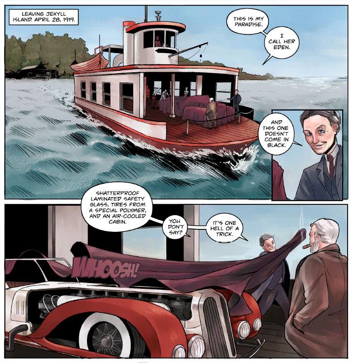 How to Read a Graphic Novel Caption Box Speech Balloons Inset Panel Establishing Shot Gutter Background Sound Effect Foreground As with any Western comic or graphic novel, The Jekyll Island