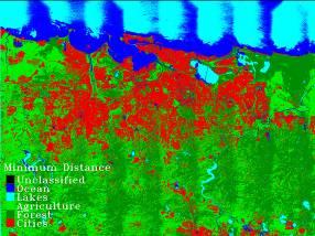 Also agriculture and forest pixels are discriminated better in the maximum likelihood classified image. Figure 5 NDVI values for the East of Puerto Rico.