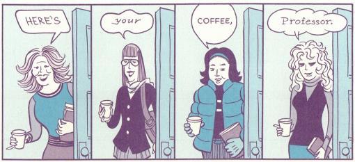 speech bubbles (see fig. 41). The different stylizations of their bubbles and lettering are striking, and lead readers to reflect on what they entail for each of them as a person.