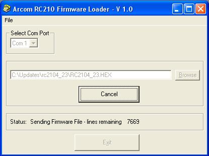 You should now remove power from your RC210 and reapply it to start the upload.