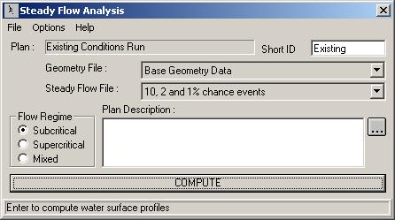 The last step in developing the steady flow data is to save the data to a file. To save the data, select the Save Flow Data As option from the File menu on the Steady Flow Data Editor.