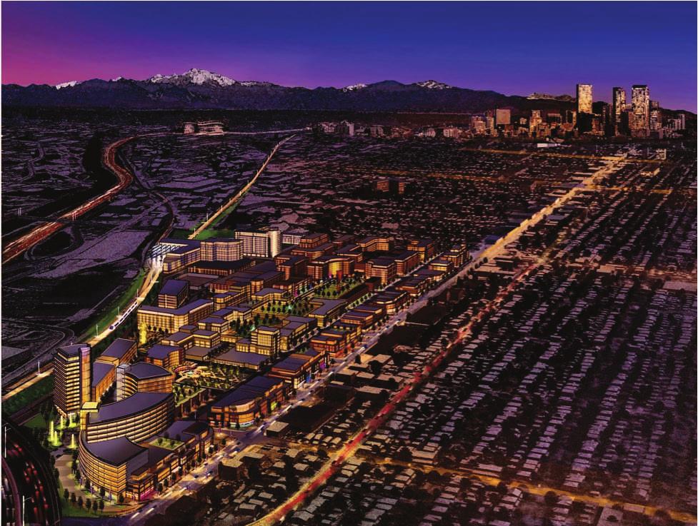 with two light rail stations on site, located just outside of downtown Denver.