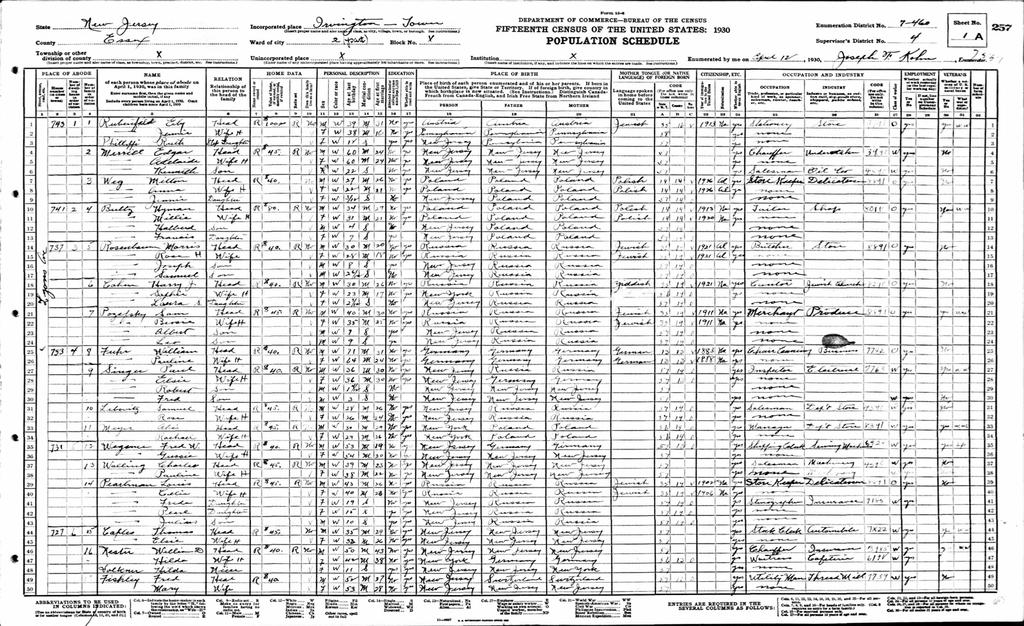 Hyman & Millie Dultz, Harvard and Frances Dultz, 1930 Census