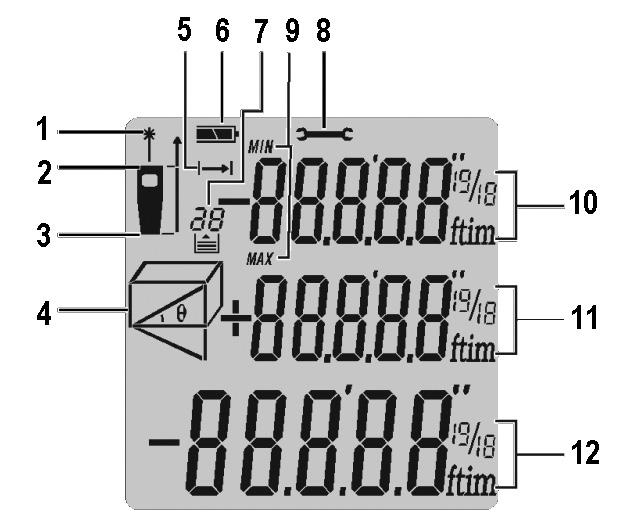 Instrument Description 1. On/Measure button 2. Area/Volume button 3. Indirect Measurement button 4. Single/Continuous Distance Measurement button 5. Plus (+) button 6.
