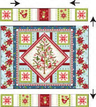 Sew one 4 ½ x 20 ½ Fabric A Poinsettia strip to each side of the center square (Fig. 2). Fig.