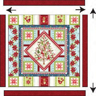 Sew one 2 ½ x 32 ½ Fabric D strip to the top and bottom of the center square to complete the
