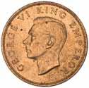 463* George VI, shilling, 1941. Light toning, virtually uncirculated, a key date. $250 468* George VI, threepence, 1941.