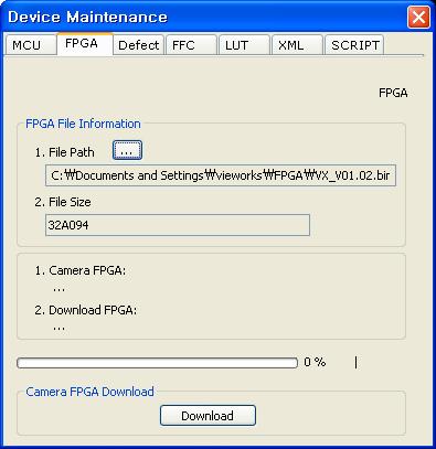 C.2 FPGA 1. Run Vieworks Imaging Solution 6.X and click the Configure button to display the window as shown below. 2.