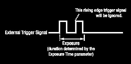 If the camera is set for rising edge triggering, the exposure time starts when the external trigger signal rises.