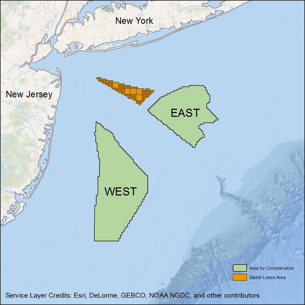 31 Area for Consideration October 2017 New York State identified an Area for Consideration and requested that the federal Bureau of Ocean