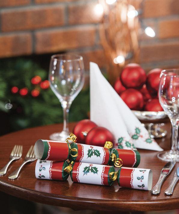 10 & 11 PARTYFAYRE COLLECTION 10 & 11 PARTYFAYRE COLLECTION CLASSIC STAR RED & GREEN Code: C097 10 crackers per case Gift content C BUNZL EXCLUSIVE FESTIVE HOLLY NAPKIN 33 x 33cm Case Pack: 2 ply