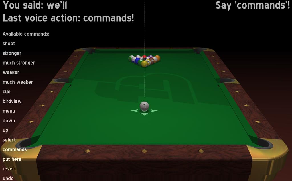 put here: position the ball where it currently is (can also be used synergistically with the gestures, see below) cue: toggle the cue birdview: toggle birdview mode menu: display menu up/down: change