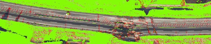 Figure 16. NDVI values for the digital aerial image showing the expressway. (a) Result of image processing (b) Result of visual inspection Figure 17.