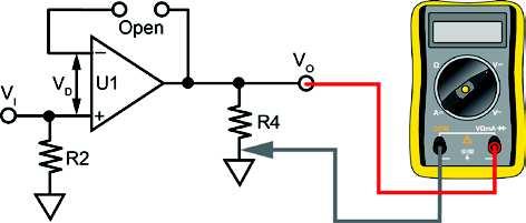 Op Amp Fundamentals Monitor the circuit output voltage as you remove the two-post connector located in the U1 feedback loop. Based on your observation, a.
