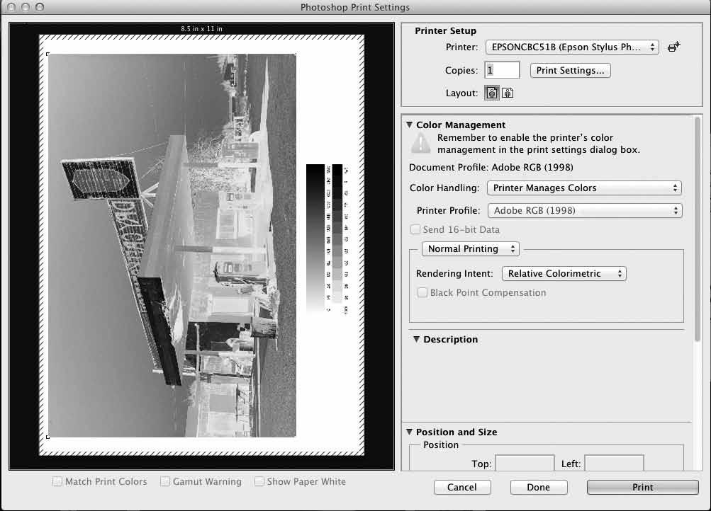 Print menus for Negatives on the epson R2000 Photshop CS6 for MAC Note: Choose to print with gloss optimizer wherever it is available.