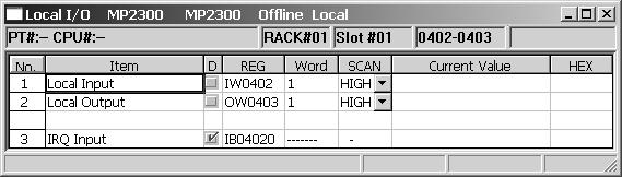 2.3 IO-01/IO-02 Module Details 2.3.1 ocal I/O Configuration ( 2 ) ocal I/O Configuration Details The following items are displayed in the ocal I/O Window.