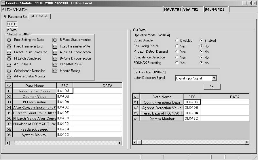 I/O Data Set. Fixed parameters and I/O data can be set from these tab pages. Fig. 2.
