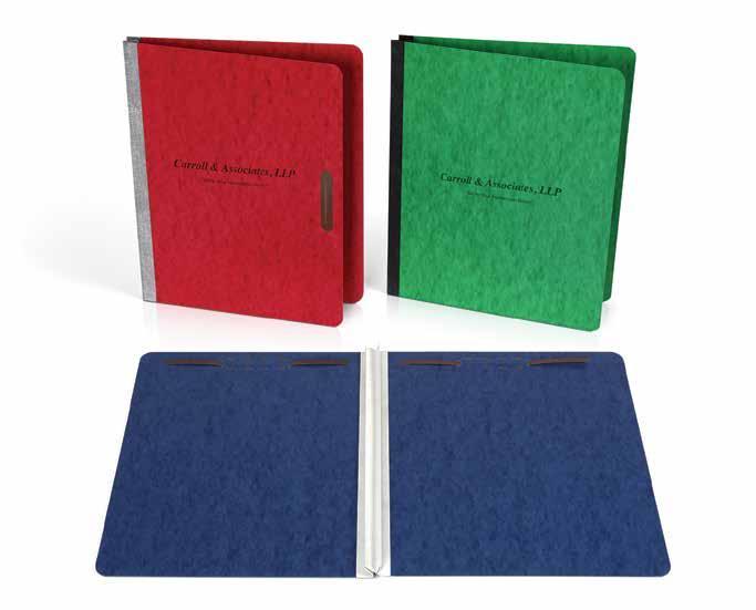 Filing Products Pressboard Folders Ideal for heavily used files Available in letter, legal, top tab, end tab or any custom size Available in a variety of colors Choose from 1", 2", 3" or greater