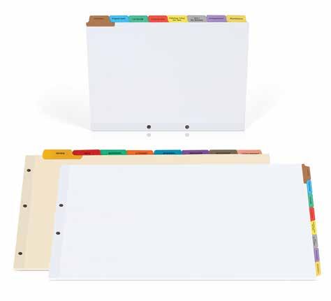 you easily find and organize documents Add to a custom folder or order separately Available in a variety of sizes and stocks, with holes punched and reinforced to your needs Available in individual