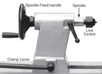 Release the locking pin which will reassert itself locking the headstock in the in line position. The Headstock is further secured to the bed by a clamp (see fig. 2).