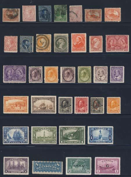 ... Scott $3,175 1583 */ #4/41 1851-1897 Small group with better, total of 14 stamps including used #4 and mint or unused #14 (damaged), #21 on unwatermarked Bothwell paper (scarce but grubby), 24