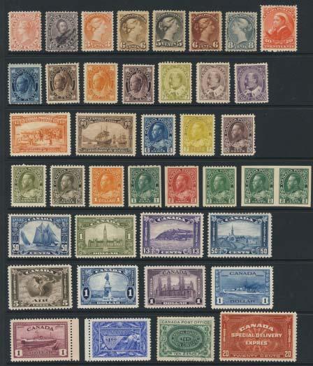 We note several nice blocks, including a Bluenose and high denominations, good back of book (#O9, O10), OMHS, nice cancels. High catalogue value. Fine-very.
