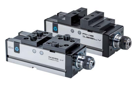 NC-Compact vices RKE-LV - with power transmitter, short design A32 RKE-LV, with reversible stepped jaws or carrier jaws APPLICATION Optimized for collision-free 5-axis machining in one set-up.