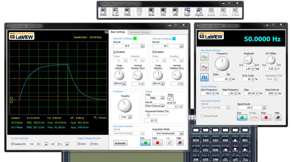 3. Set up the instruments: a. Function Generator Match the settings in the screen shot to produce a 50 Hz 1 V peak-to-peak square wave with a dc offset of 0.5 V. b.