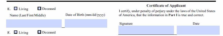 Signature box from US form N644 Application for Posthumous Citizenship Fig. 6. Signature box from US form N644 Application for Posthumous Citizenship Fig. 7.