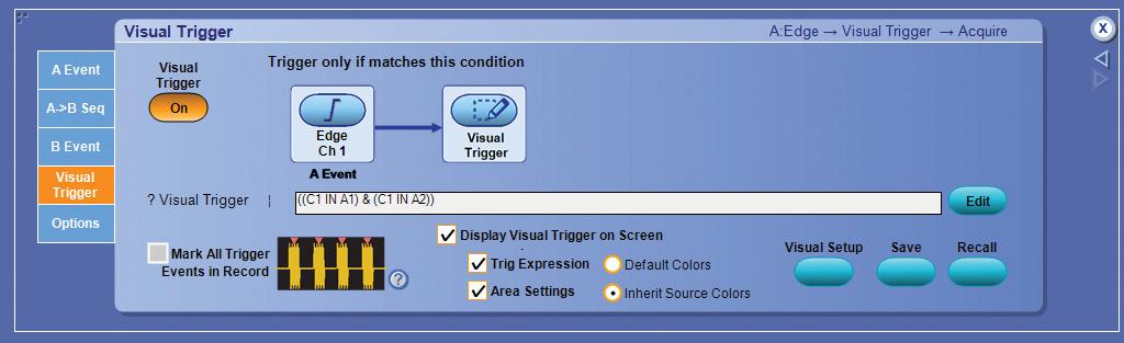 The trigger can be as simple as an edge trigger or as complex as a multi-state, parallel, serial, or video trigger.