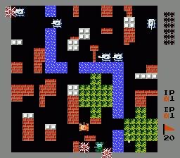Figure 4.3: Screenshot of Battle City (1985) instructor of the last tank troop preventing tank base being destroyed to fight.