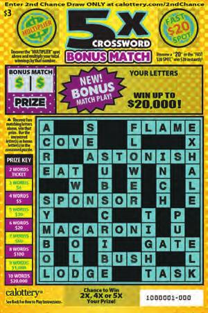 NOVEMBER 2016 3GAME #1236 5X CROSSWORD BONUS MATCH WIN UP TO,000! FAST SPOT! BONUS MATCH PLAY! PRIZE PAYOUT 62% After game start, some prizes, including top prizes, may have been claimed.
