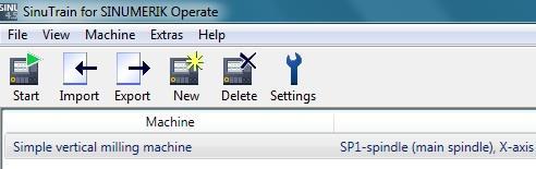 The "NEW" icon in the toolbar starts the dialog for machine creation.